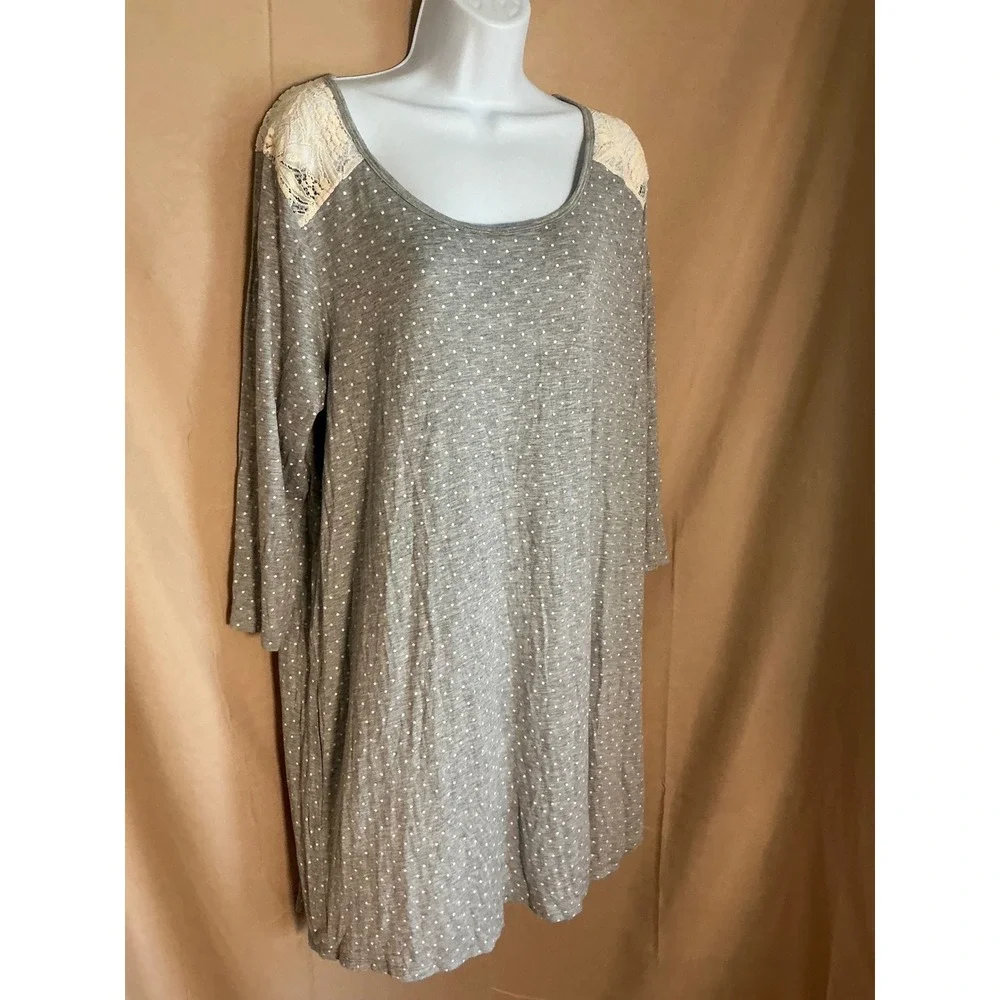 Rene Rofe Nightgown Womens XL Grey Polka Dot Good Lace Accent Sleep Shirt 518083